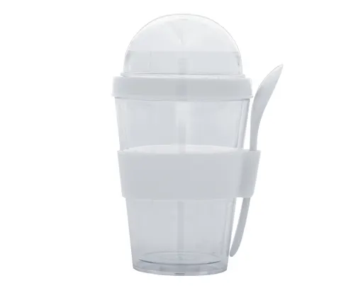 Vaso Doble Pared de Plastico con Cuchara Froyo A2653 Blanco