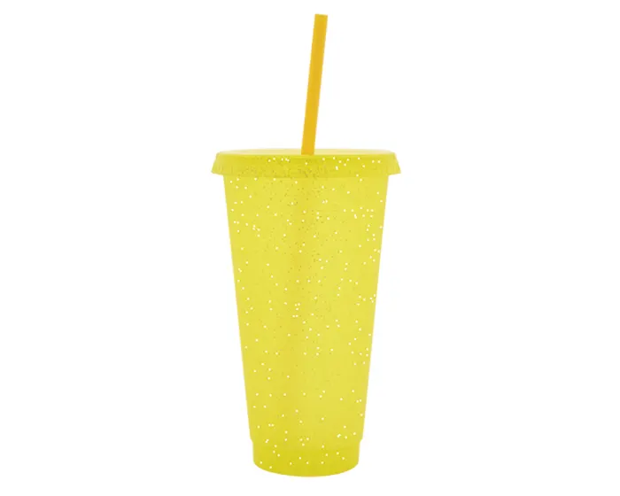 Vaso de Plástico Glitter A3171 750 ml Amarillo