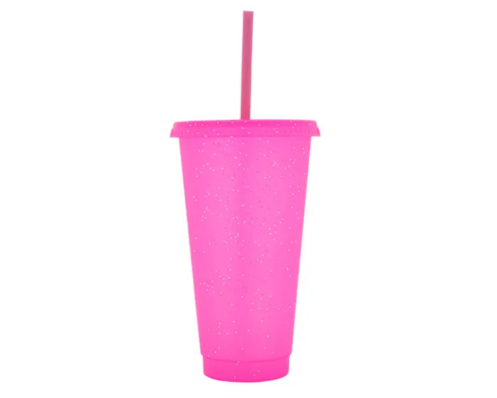 Vaso de Plástico Glitter A3171 750 ml Rosa
